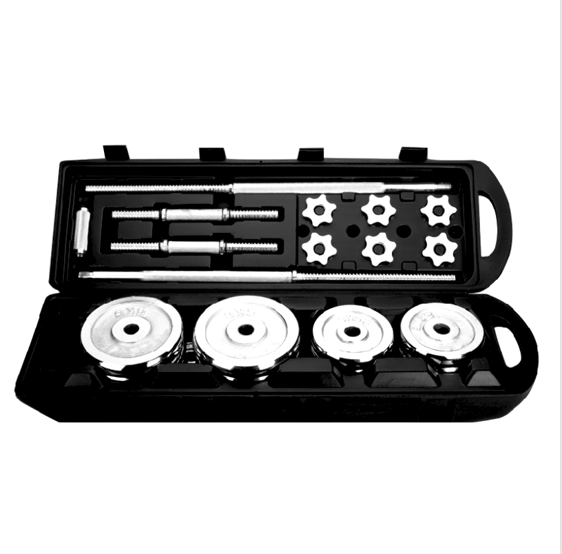 Hot sale household body building 50kg Adjustable Chromed Barbell Dumbbell Set With Plastic Case