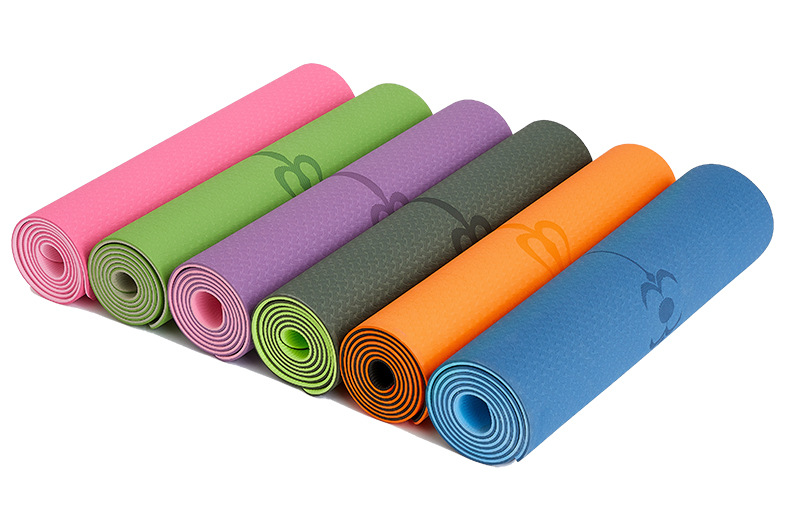 Non Slip Double Layer Eco Friendly TPE Yoga Mat Yoga Pilates 6MM Textured Surface Yoga With Position Line