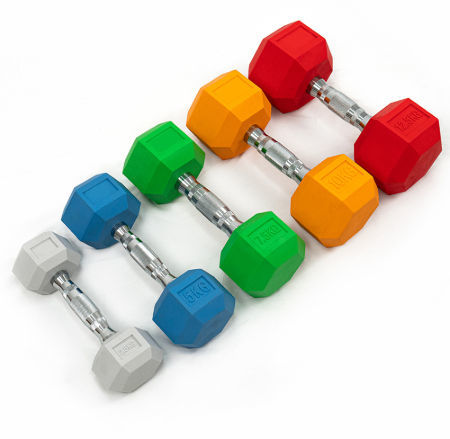 2.5-50kg Hex Dumbbell Coloful Rubber Coated Hexagon Chrome-Plated Handle Eco-Friendly