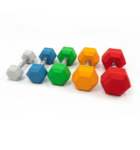 Rubber coated hexagon dumbbell 7.5kg 5kg 2.5kg 1kg 2kg 10kg no odor anti-skip free weight hotsale