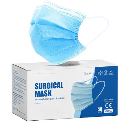 Disposable face mask 3Ply Earloop non-woven EN14683 BEF95% 17.5x9.5cm non-sterile